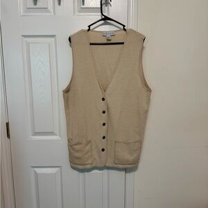 Vintage Beige Sleeveless Button-Up Cardigan Vest